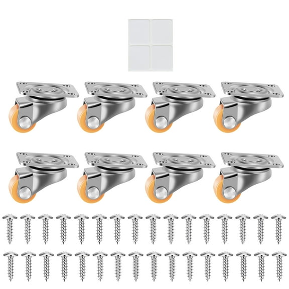 8Pcs Small Caster Wheel Kit 1/2inch Mini Swivel Caster Wheel with Screw and Double Sided Tape Self-Adhesive Small Furniture Rolling Wheel Quiet Swivel Tiny Wheel for Trash Can