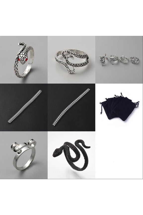8Pcs Snake Peacock Fish Alloy Yarn Guide Finger Holders with 2Pcs Ring Spiral Coil Velvet Cloth Drawstring Bags Mixed Color Inner Diameter: 16~18.5mm