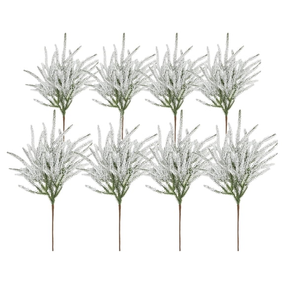 8Pcs Snowy Artificial Pine Needles Branches Twigs, Frosted Pine Picks Greenery Stems for DIY Wreaths Garlands Crafts, Winter Fir Sprays Sprigs for Christmas Holiday Decor 9.8x20.5 Inch White