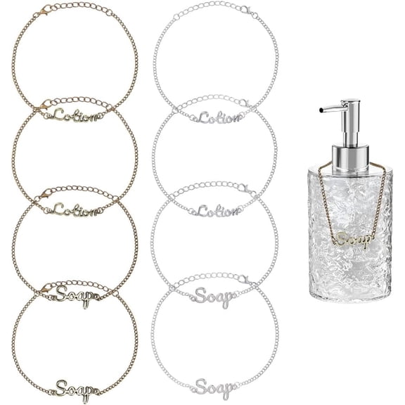 8Pcs Soap and Lotion Label Tags 2 Styles Lotion and Soap Dispenser Chain Labels Silver and Bronze Soaps Lotions Bottle Tags Alloy Lotions Bottle Tag
