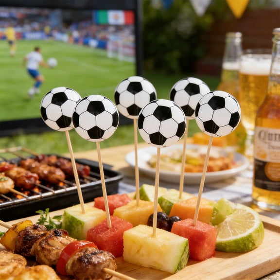 8Pcs Soccer Themed Cocktail Picks - 4.7in Soccerball Pattern Disposable Cocktail Picks - Ideal for for Soccer Games, Sports, Birthday, Party Supplies