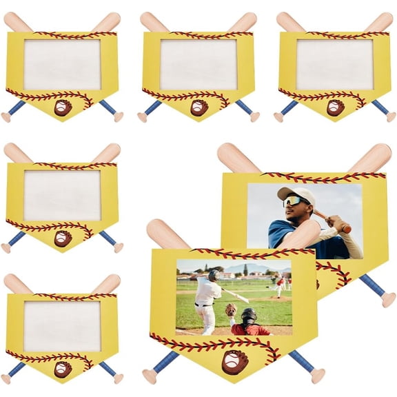 8Pcs Softball Picture Frame Senior Night 4x6 Inch Yellow Tabletop Picture Frame Wooden Sports Theme Birthday Party Gifts Home Office Tabletop Display