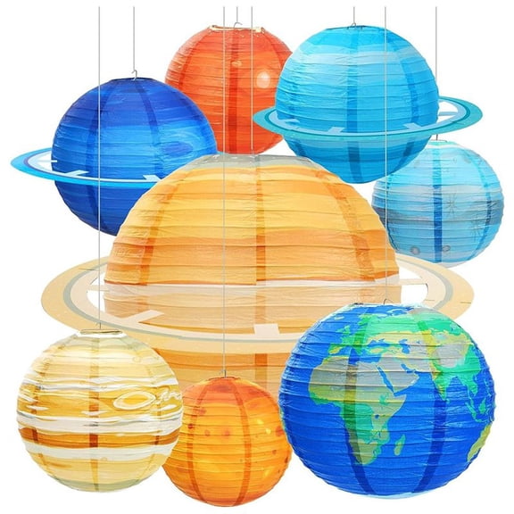 8Pcs Space Paper Lanterns Multi-Color Solar System Planets Lanterns 12Inch Outer Space Themed Party Supplies