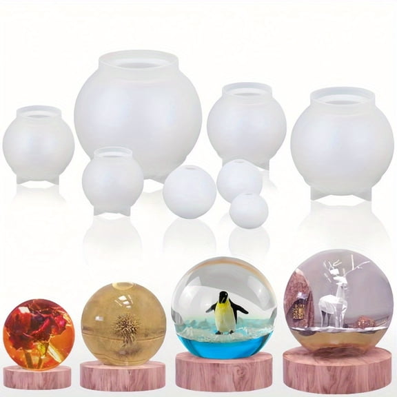 8Pcs Sphere Resin Molds Silicone, BABORUI Upgraded 3D Seamless Ball Shapes Silicone Molds for Resin Casting, Large Globe Epoxy Resin Molds for Home Decor, Flowers Preservation