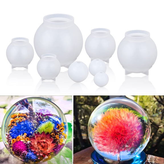 8Pcs Sphere Resin Molds Silicone, Upgraded 3D Seamless Ball Shapes Silicone Molds for Resin Casting, Large Globe Epoxy Resin Molds for Home Decor