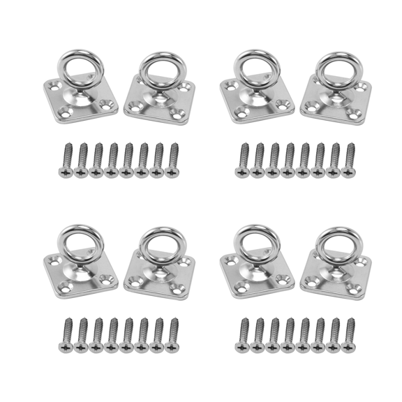 8Pcs Square Swivel Pad Eye Rotatable Ceiling Hook Wall Mounted Hook Stainless Steel Eye Pad Plate (with Screws)