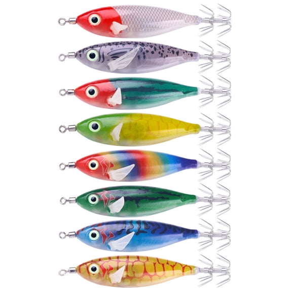 8Pcs Squid Hook Fishing Lures Set with Shrimp Designs for Saltwater and Freshwater Angling Shrimp Cuttlefish Squid Hook