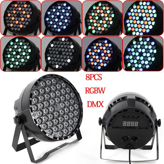 8Pcs Stage Lights, 54x3W LED Stage Par Lighting RGBW DMX512 DJ Disco Party Club Strobe Light AUTO/Sound Party Lighting