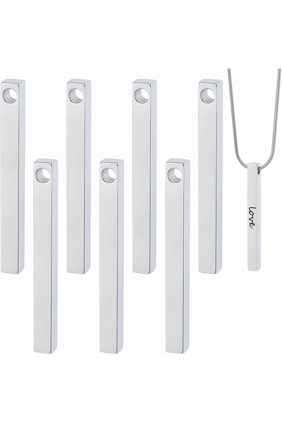 8Pcs Stainless Steel Engraving Bar Silver Solid Stamping Blanks Bar Bar Pendant for DIY Necklace and ID Name Tags Making Metal Engraving Blanks for DIY Birthday and Wedding Gifts 50x5x5mm