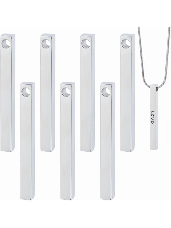 8Pcs Stainless Steel Engraving Bar Silver Solid Stamping Blanks Bar Bar Pendant for DIY Necklace and ID Name Tags Making Metal Engraving Blanks for DIY Birthday and Wedding Gifts 50x5x5mm