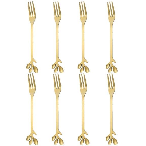 8Pcs Stainless Steel Gold Leaf Creative Appetizer Cake Fruit Forks Set Tasting Dessert Forksgolden12*1.2cm