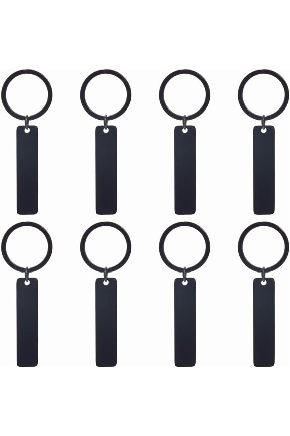 8Pcs Stainless Steel Keychains Blank Rectangle Black 80mm for DIY