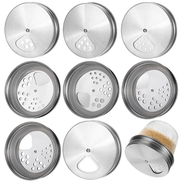 8Pcs Stainless Steel Mason Jar Shaker Lids, 2.76 Inch Adjustable Spice Caps with Multi Hole Design, Regular Mouth Canning Jar Covers for Kitchen