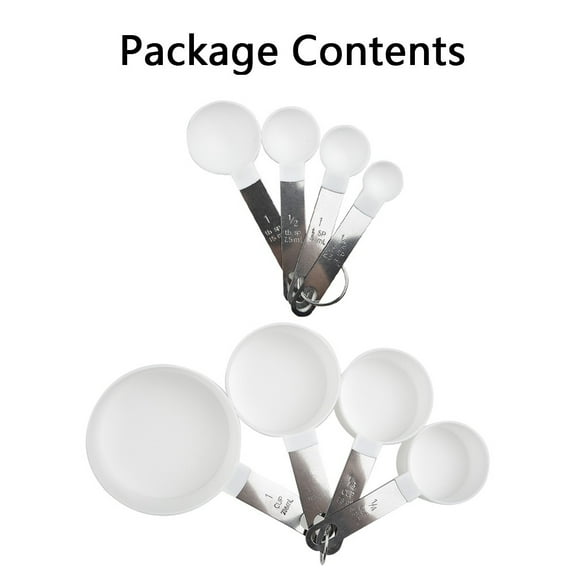 8Pcs Stainless Steel Measuring Cups Spoons Kitchen Baking Cooking Tools Set White YIWEI