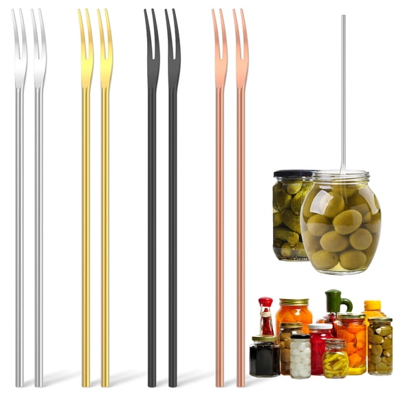 8Pcs Stainless Steel Pickle Fork 8.6 Inch Long Metal Long Handle Olive Cocktail Fruit Fork 2 Prong Dishwasher Safe for Dessert Appetizer Snail Cheese