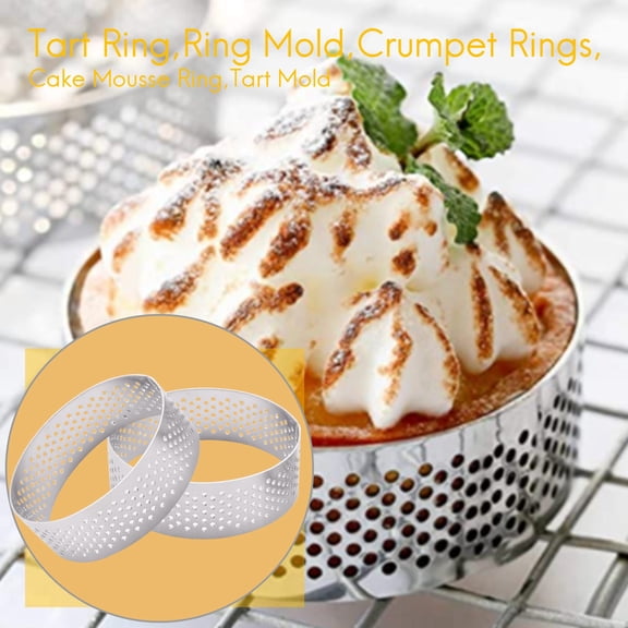8Pcs Stainless Steel Tart Ring, Heat- Perforated Cake Mousse Ring Round Double Rolled Tart Ring Metal Mold 6cm