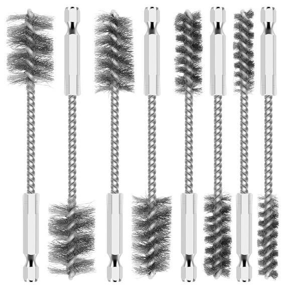 8Pcs Stainless Steel Wire Brush Bore Brush Set Enduring Cleaning Wire Brush with Hex Shank Rust Removal Wire Brush 3/8 Inch 1/2 Inch 3/4 Inch 7/8 Inch for Electric Drill