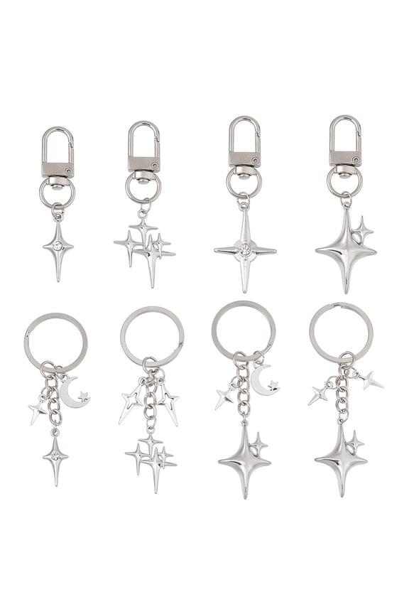 8Pcs Star Keychain Alloy Aesthetic Keychain Cute Key Ring Moon Pendant Keychains Celestial Charm with Swivel Clasps