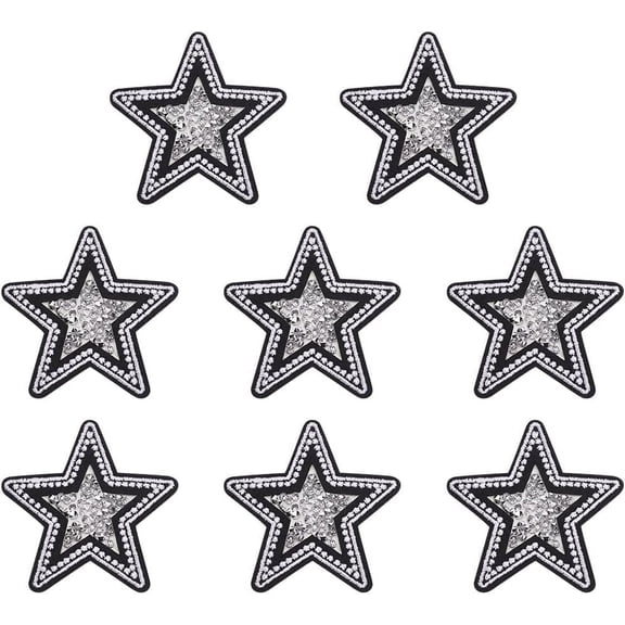 8Pcs Star Shape Rhinestone Applique Twinkling Stars Embroidered Applique Patches Rhinestone Stars Patches Iron/Sew on Applique Patch for DIY Craft Clothing Jackets Sew Making Black 1box