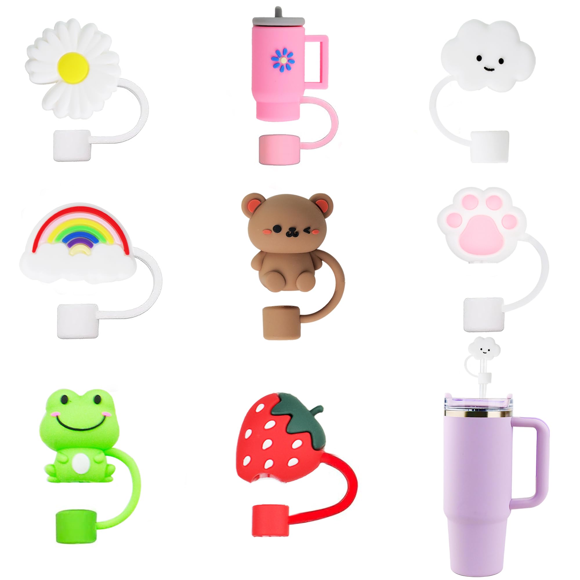 8Pcs Straw Cover Resuable Silicone Straw Tip Covers 10mm Straw Covers