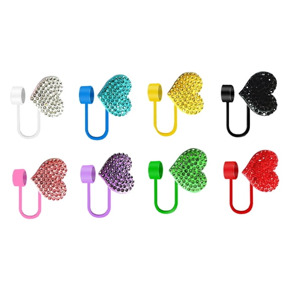 8Pcs Straw Toppers Heart Shape Reusable Silicone Covers 10mm Drinking Tube Party Home Accessories