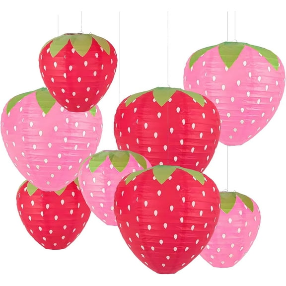 8Pcs Strawberry Paper Lanterns for Strawberry Themed Party Decor Girls Room Decorations Kids Birthday Party Supplies Red and Pink Fruit Hanging Ornaments