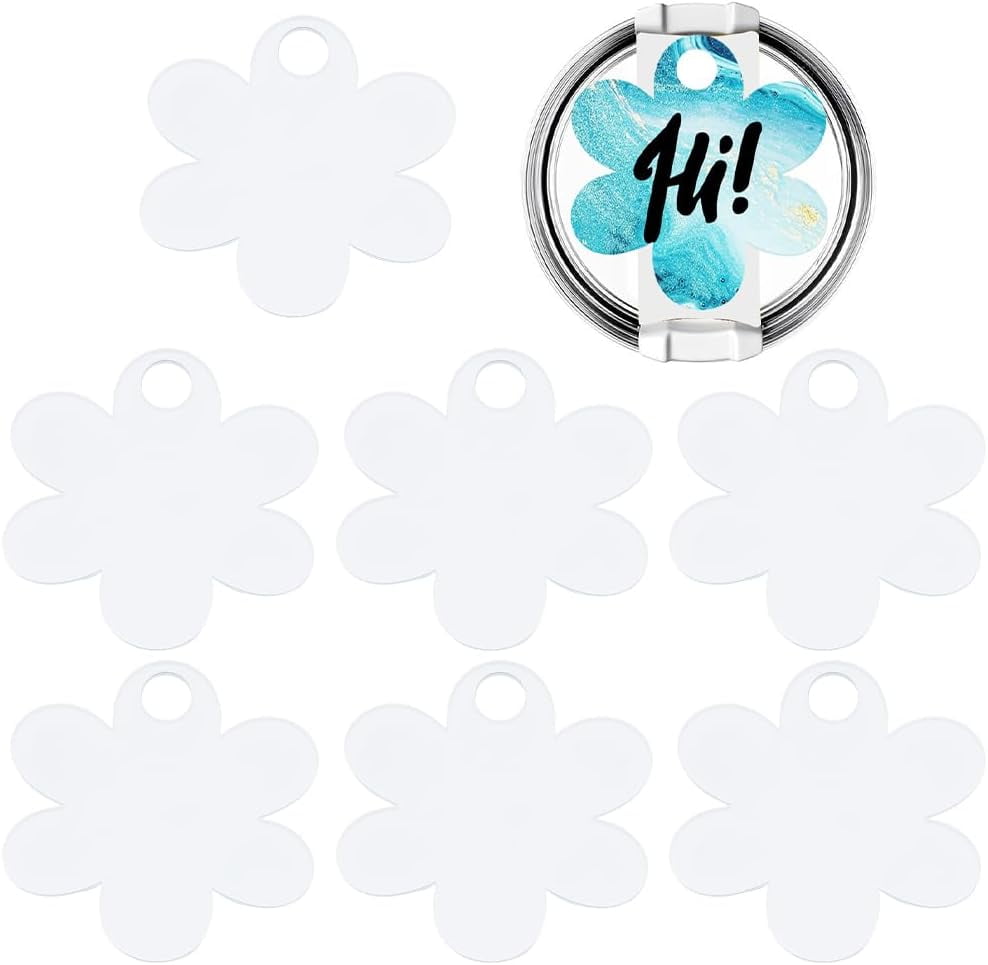 8Pcs Sublimation Name Plate Blanks Acrylic Sublimation Blanks 40 oz White Flower Heat Transfer 2.89 x 2.89in Personalized Tumbler Topper Ornament Tags