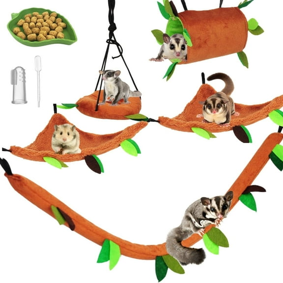 8Pcs Sugar Glider Supplies Cage Accessories Hammock Set Hanging Bed Hideout for Small Animal Pets Hamster Guinea Pig Squirrel Gerbils