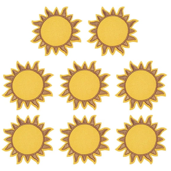 8Pcs Sun Polyester Cloth Embroidery Sew on Appliques Sewing Craft Decoration Gold 75x75x1.5mm