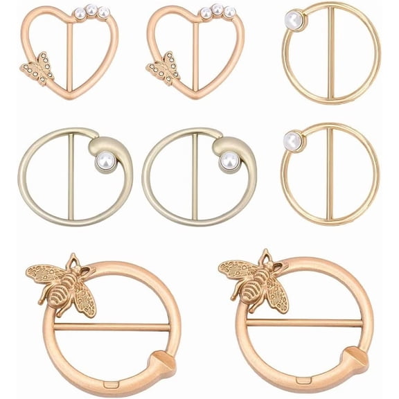 8Pcs T-Shirt Clips for Women 4 Styles Scarf Tie Buckle Rings Alloy Pearl Clip Buckle Waist Clothes Corner Knotted Button for Clothing Scarves Wrap Hat Belt Holder