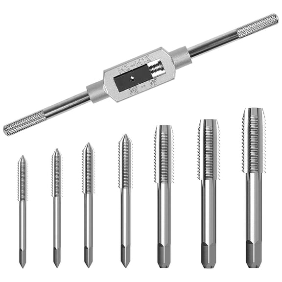 8Pcs Tap and Die Set with Adjustable Tap-Wrench 1/16-1/2'',Hand Screw Thread Taps for Internal and External Threading Taps Size M3 M4 M5 M6 M8 M10 M12
