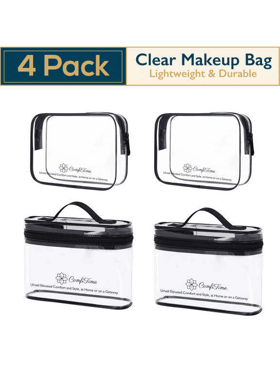 Clear Makeup Bag – 4Pack TSA Approved Travel Toiletry Cosmetic Bag, Portable & Waterproof Makeup Organizer, Transparent Makeup Pouch for Men/Women