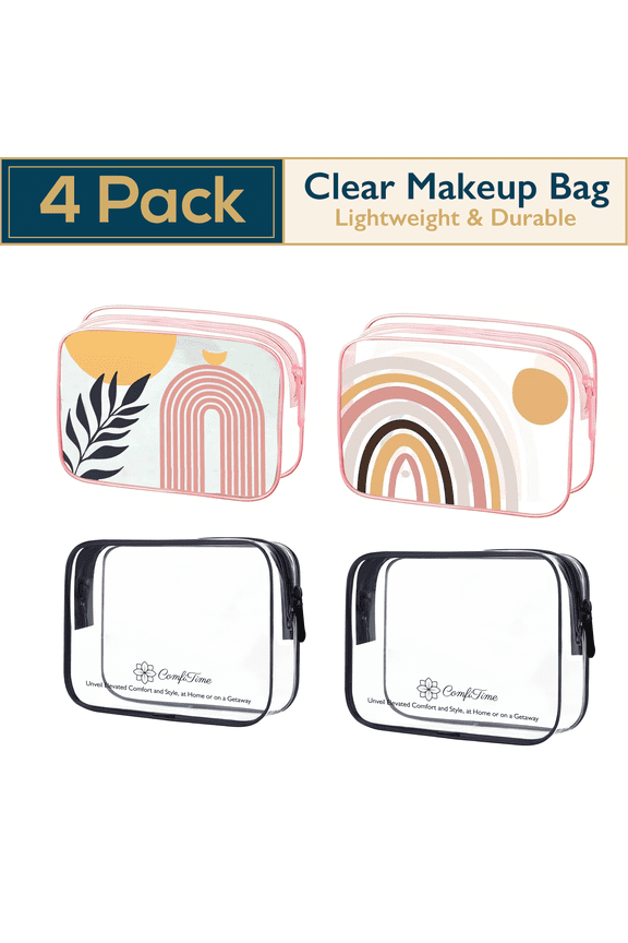 Clear Makeup Bag – 4Pack TSA Approved Travel Toiletry Cosmetic Bag, Portable & Waterproof Makeup Organizer, Small Transparent Makeup Pouch for Men/Women