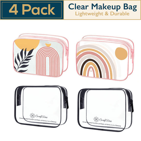 ComfiTime Clear Makeup Bag – 4Pack TSA Approved Travel Toiletry Cosmetic Bag, Portable & Waterproof Makeup Organizer, Small Transparent Makeup Pouch for Men/Women