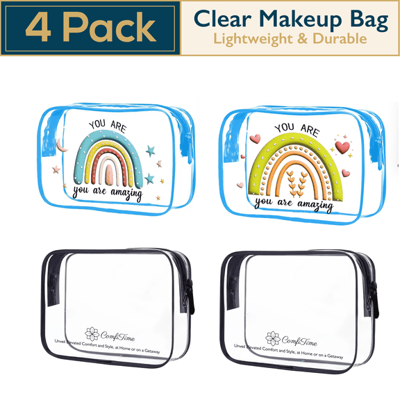 ComfiTime Clear Makeup Bag – 4Pack TSA Approved Travel Toiletry Cosmetic Bag, Portable & Waterproof Makeup Organizer, Small Transparent Makeup Pouch for Men/Women