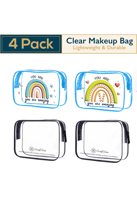 Clear Makeup Bag – 4Pack TSA Approved Travel Toiletry Cosmetic Bag, Portable & Waterproof Makeup Organizer, Small Transparent Makeup Pouch for Men/Women