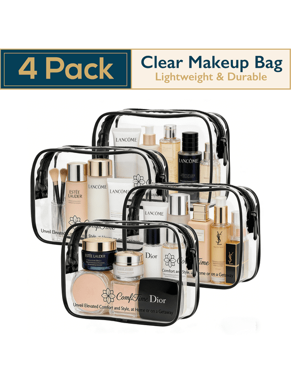 Clear Makeup Bag – 4Pack TSA Approved Travel Toiletry Cosmetic Bag, Portable & Waterproof Makeup Organizer, Small Transparent Makeup Pouch for Men/Women