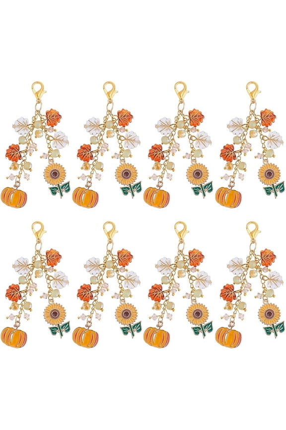 8Pcs Thanksgiving Day Alloy & Acrylic Pendant Decorations with Alloy Swivel Clasps Pumpkin 87mm