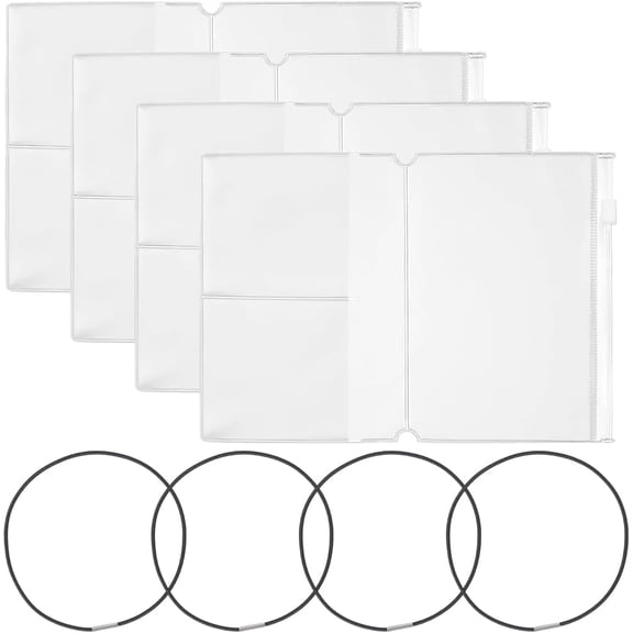 8Pcs Travelers Notebook Accessories Kit with 4Pcs Nylon Travel Journal Elastics 4Pcs Passport Size PVC Clear File Pockets Rectangle Zipper Folder Organizers for Card Passport Document Storage