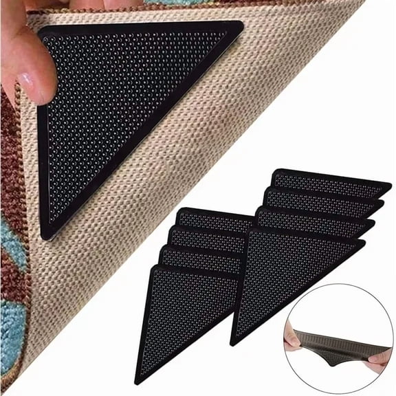 8Pcs Triangular Carpet Non-Slip Grippers, Washable Reusable Rug Corner Pads for Tile Floor, Adhesive Stickers for Bathroom Rug and Carpet Fixing