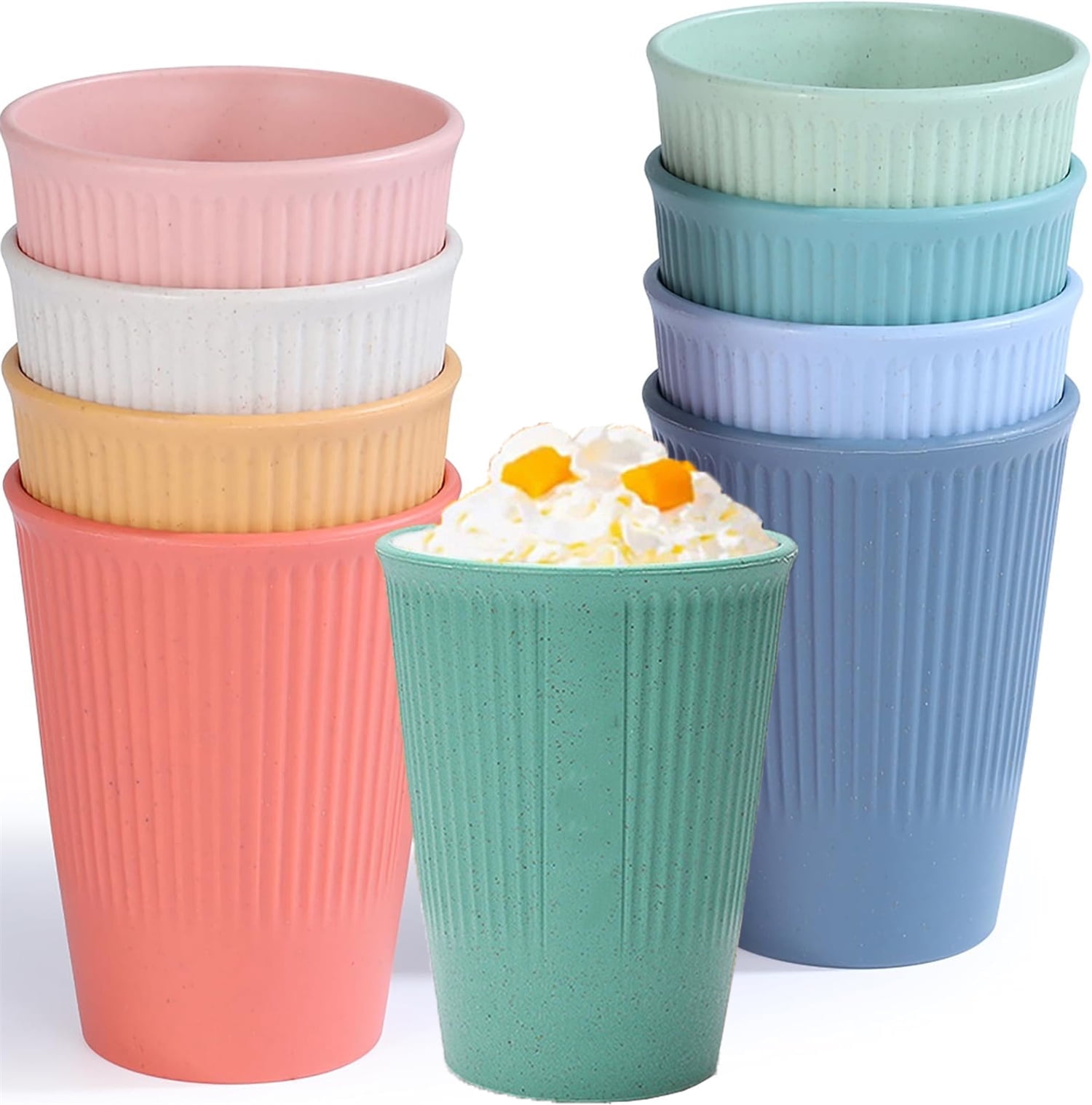 8Pcs Unbreakable Drinking Cups,Bexikou Plastic Drinking Tumbler for Kids Adults Toddler,12oz Reusable Wheat Straw Cup for Kitchen,Multicolor Stackable Travel Tumbler Cups