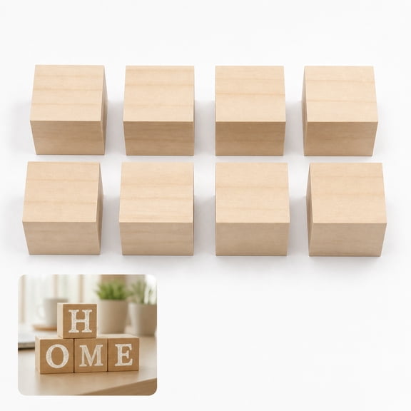 8Pcs Unfinished Wood Cubes, 2Inch Beige Natural Wooden Square Blocks, Raw Wood Cubes for DIY Ornament Making, Art Creation, Home Decor & HandCraft Hobby Projects