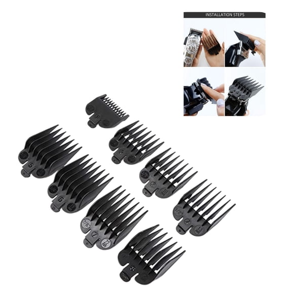 8Pcs Universal Hair Clipper Cutting Limit Comb Guide Attachment Replacement Tool for Most Trimmers Replacement Black