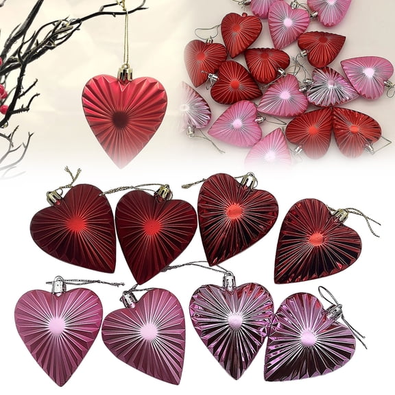 8Pcs Valentines Day Decorations 3D Heart Shaped Ornaments, Small Red Heart Ornaments For Valentine's Day Hanging Decorations Or Wedding Anniversary Party Supplies Home Tree Decorations