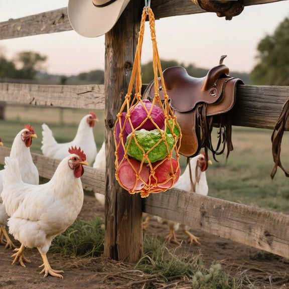 8Pcs Vegetable String Bag for Poultry with Hook High Density Nylon&nbsp;Large Capacity Vegetable Fruit Hanging Feeder for Chicken Goose Duck