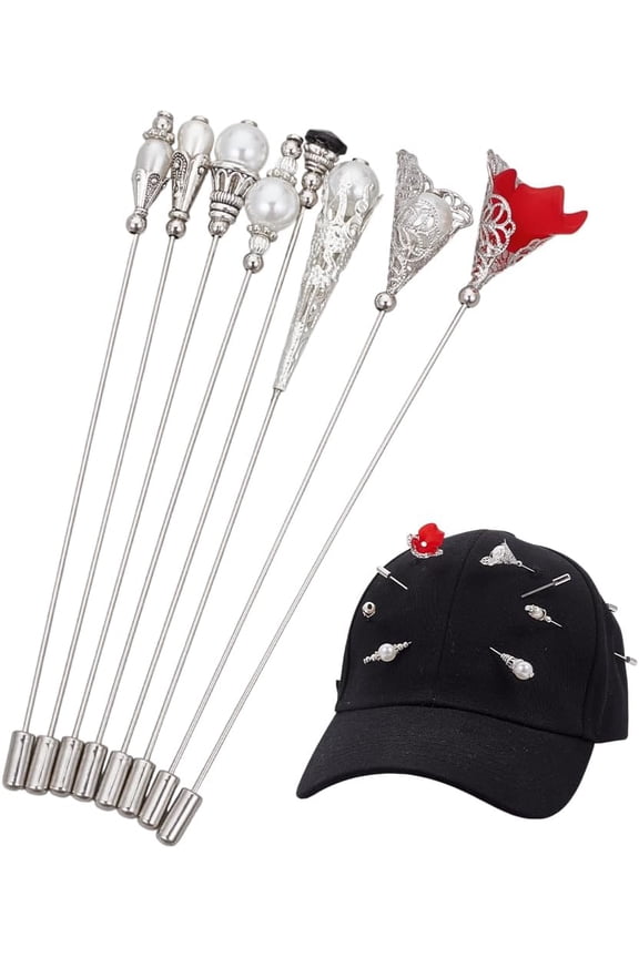 8Pcs Vintage Hat Pin Lapel Stick Pin Brass Elegant Decorative Long Needle Pins for Hat Tie Scarf Badge Suits Cardigan Brooches Jewelry Accessories Wedding Birthday Party Brass