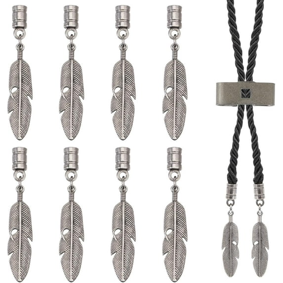 8Pcs Vintage Plume Bolo Tie Tips Alloy Cord Ends Accessories Replacement DIY
