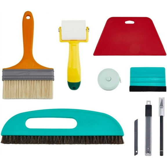8Pcs Wallpaper Smoothing Tool Kit Wallpaper Squeegee for DIY Peel And Stick Craft Knife with 10 Replacement Blades Red Edge Tools for DIY Bathroom Window Film Application