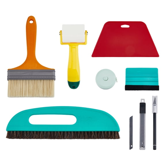 8Pcs Wallpaper Smoothing Tool Kit Wallpaper Squeegee for Peel And Stick Craft Knife with 10 Replacement Blades Red Edge Tools for Bathroom Window Film Application DIY Mixed Color