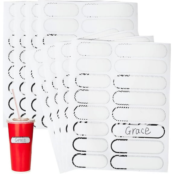 8Pcs Waterproof Bottle Labels White Paper Self Adhesive Writable Rectangle Personalizable Name Tags Stickers for Daycare Food Container Water Bottles Kitchen Organizations White